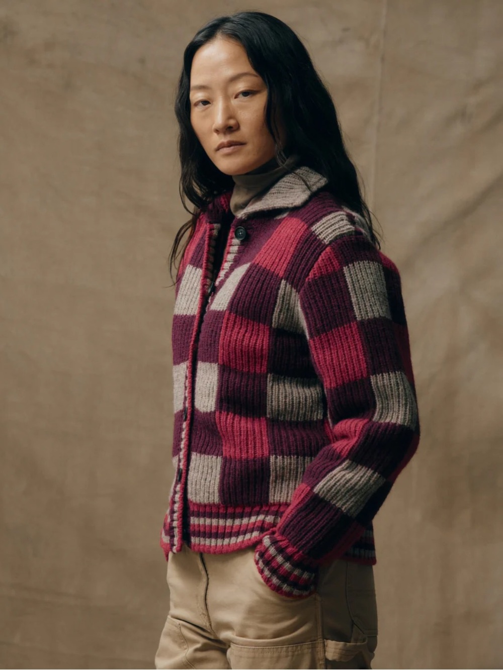 Checkered wool cardigan
